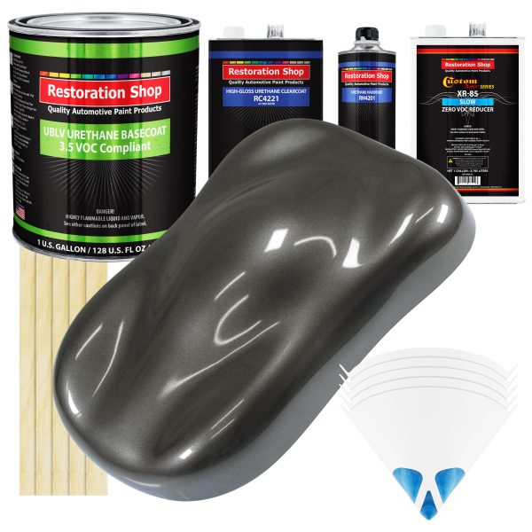 Anthracite Gray Metallic - LOW VOC Urethane Basecoat with Clearcoat Auto Paint (Complete Slow Gallon Paint Kit) Professional Gloss Automotive Coating Online now