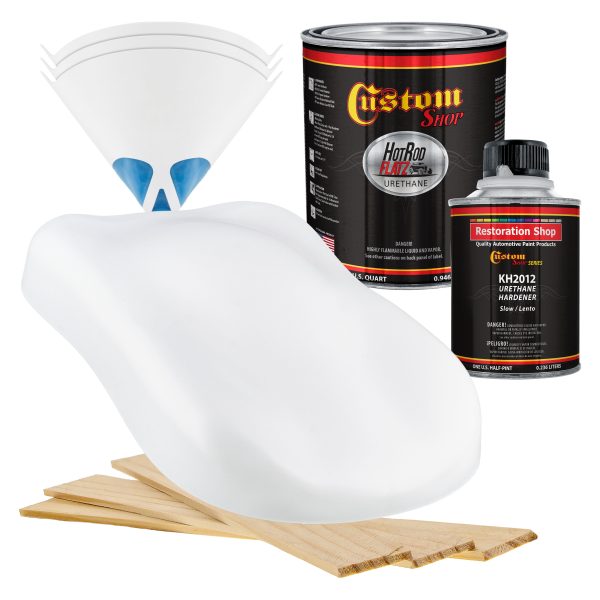 Championship White - Hot Rod Flatz Flat Matte Satin Urethane Auto Paint - Complete Quart Paint Kit - Professional Low Sheen Automotive, Car Truck Coating, 4:1 Mix Ratio For Cheap