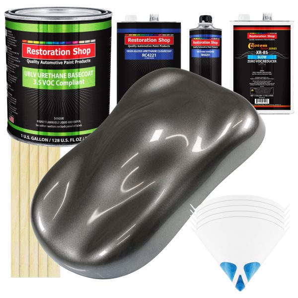 Chop Top Silver Metallic - LOW VOC Urethane Basecoat with Clearcoat Auto Paint (Complete Slow Gallon Paint Kit) Professional Gloss Automotive Coating Discount