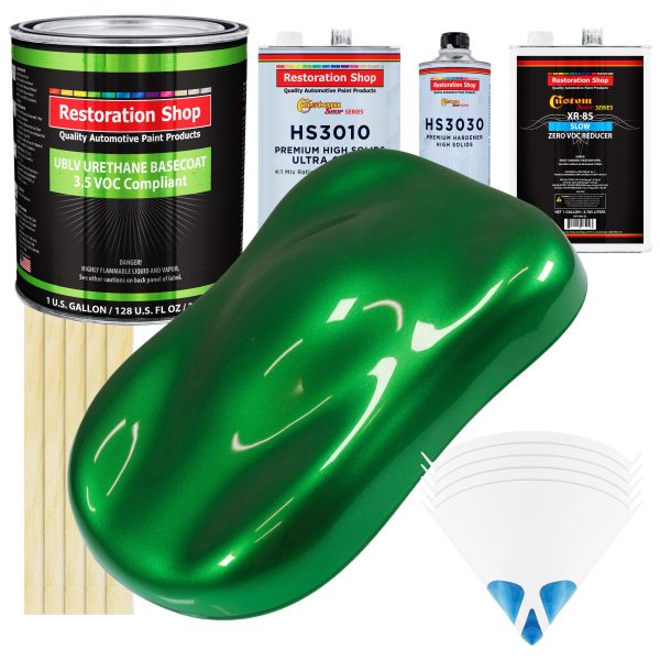Gasser Green Metallic - LOW VOC Urethane Basecoat with Premium Clearcoat Auto Paint - Complete Slow Gallon Paint Kit - Professional Automotive Coating Supply